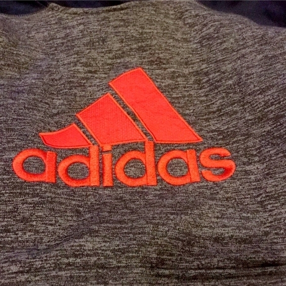 Adidas Heather Gray/Navy Colorblock Orange Logo Hoodie Hooded Sweatshirt Boy's M - Picture 4 of 7